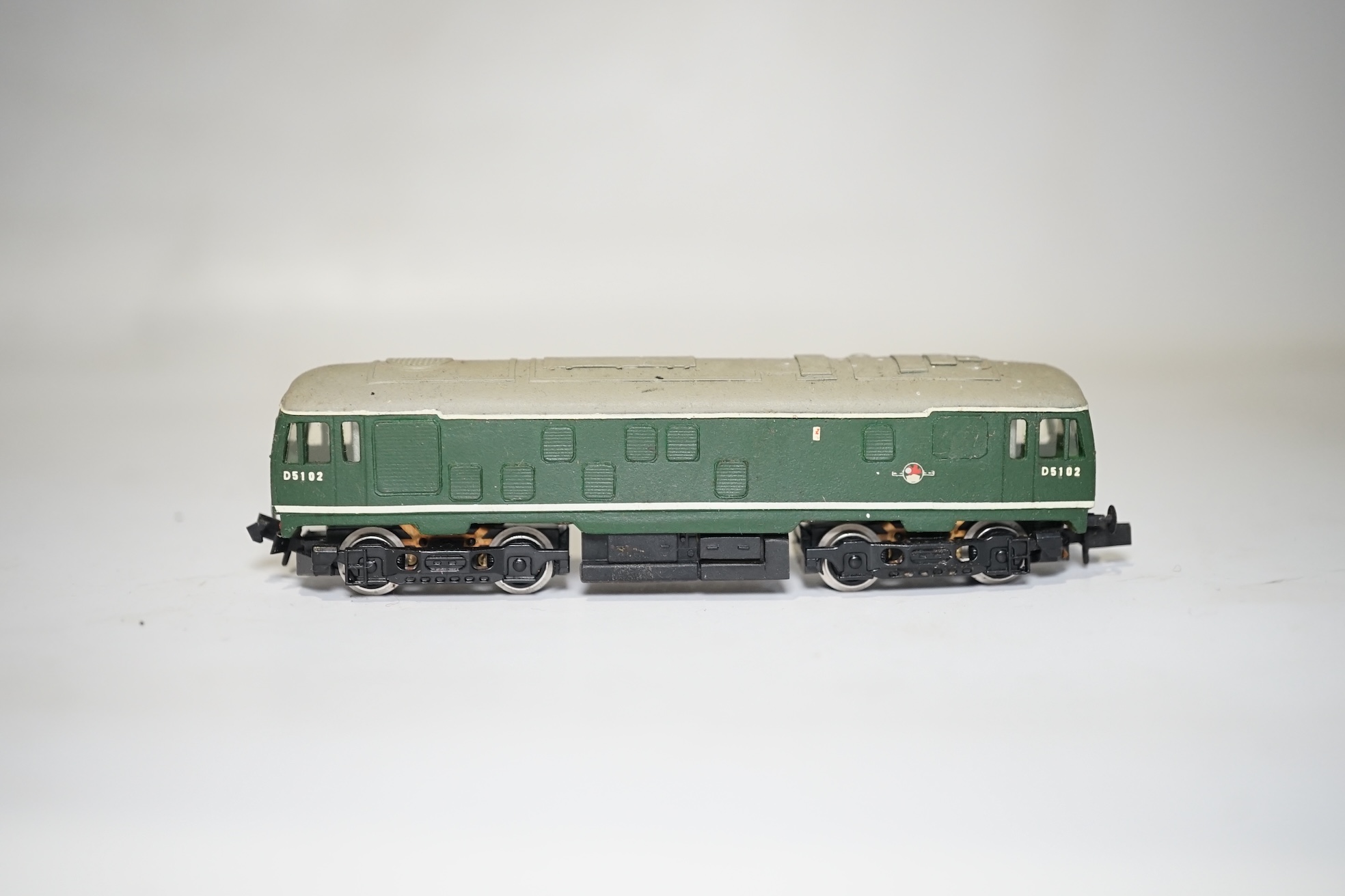 Four boxed Silver Fox Models N gauge BR Bo-Bo diesel locomotives - two Class 24 locos; one in dark green livery, D5102, and one in red and grey, 97 201, and two Class 27 locos; both in dark green livery, D5364 and 27 037